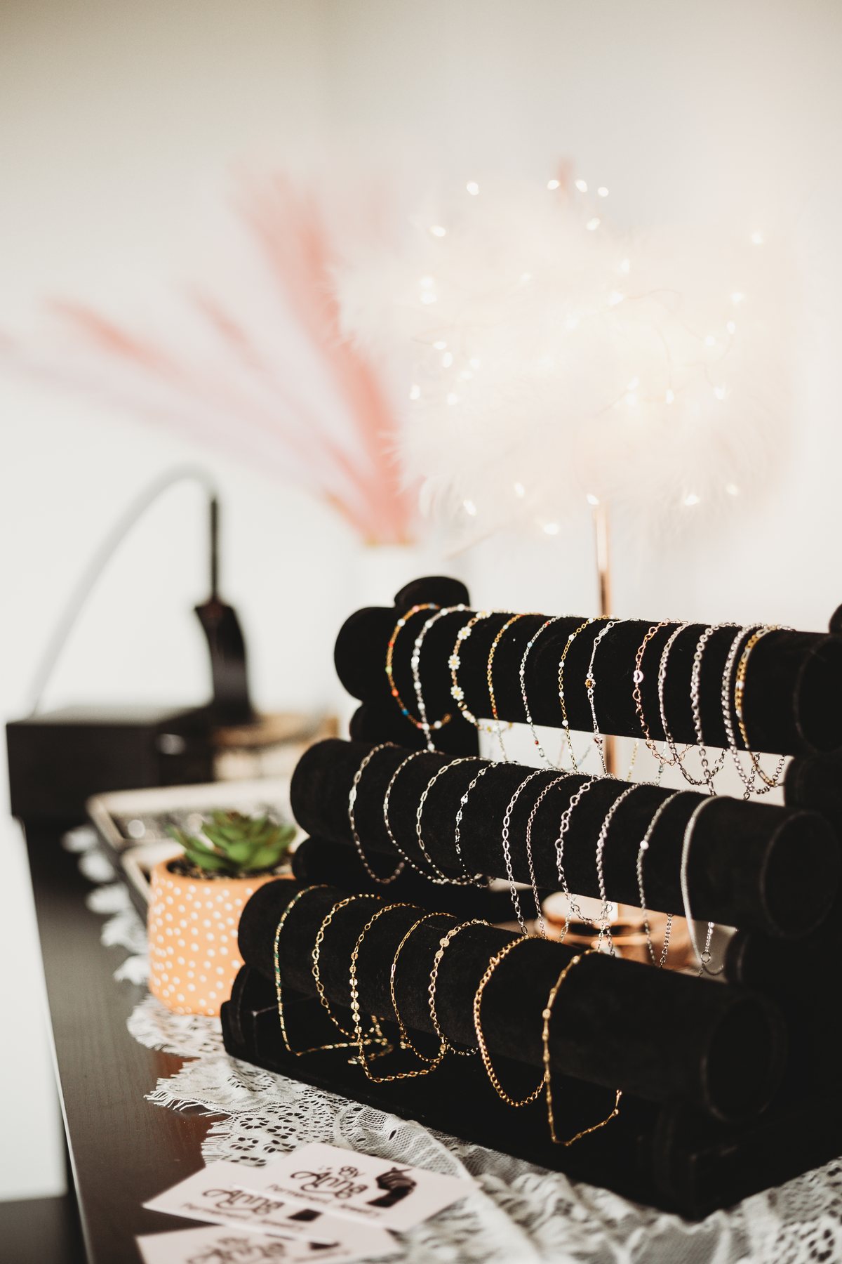 Classic permanent jewelry chain display at Beauty Lodge